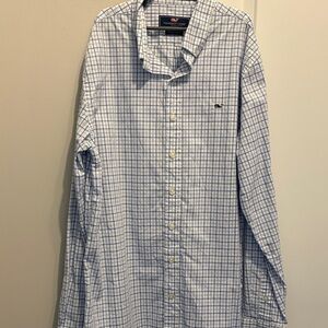 Vineyard Vines boys White and Blue Plaid Shirt